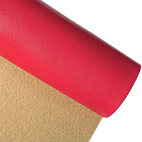 Faux Leather Fabric 1 Yard 54" x 36" Soft Solid Color Crafts Material 0.9mm Thick Perfect for Upholstery Covers, Bags, Leather Clothing and Accessories (Red) - color: Red
