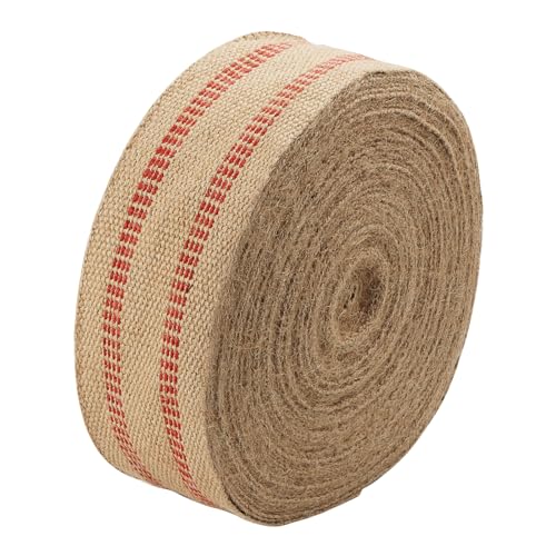 3.5 Inch x 33 Yards Jute Webbing, 9cm x 30m Jute Webbing Tape with Red Stripes for Crafts Decorations