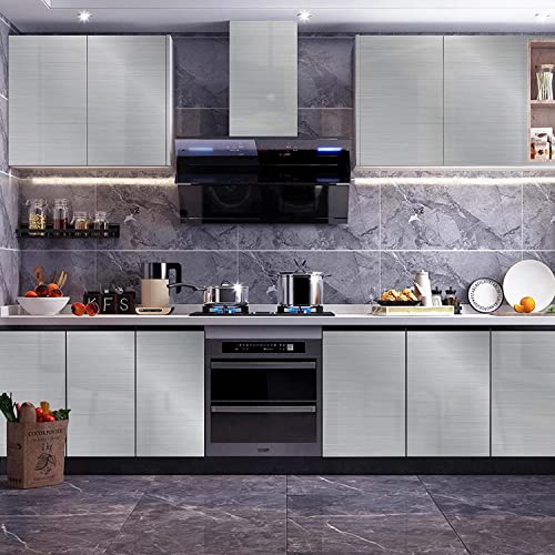 Abyssaly Silver Stainless Steel Peel and Stick Wallpaper Refrigerator Wrap - color: Silver, size: 17.71" X 393.7"
