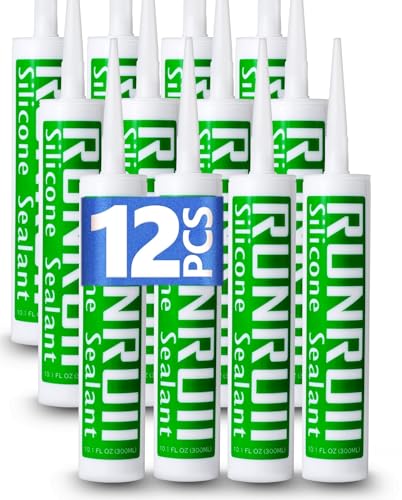Advanced Silicone Caulk for Kitchen & Bathroom,10 fl oz Cartridge,12 Pack 100% Waterproof Silicone Sealant，Stronger Adhesion, Shrink & Crack Proof Silicone Caulk Sealant (White-12 Pack)