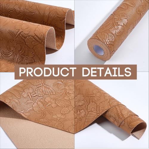 54 x 12 Inch Butterfly Embossed PU Leather Roll Fabric Flower Floral Textured Faux Leather Sheets Synthetic Earrings Purses Making Leatherette for Keychains Wallet Sewing DIY Projects - color: Peru