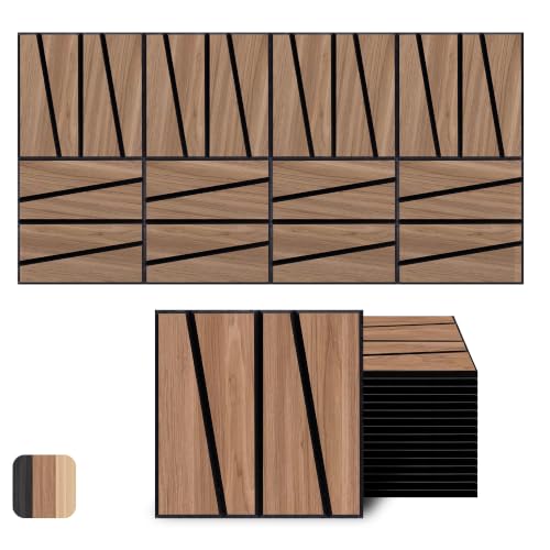 WoveN SounD Acoustic Wall Panels, Teak, 16 Pack, 12x12 in - color: Cut Prism, Teak, 16 Pack