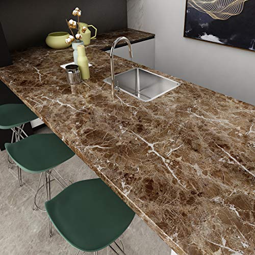 Livelynine Peel and Stick Countertops 15.8x197 Marble Wallpaper for Bathroom Self Adhesive Counter top Covers Renter Friendly Countertop Contact Paper Waterproof Kitchen Vinyl Wrap Desk Cover Table - color: Coffee Marble, size: 15.8" x 197"