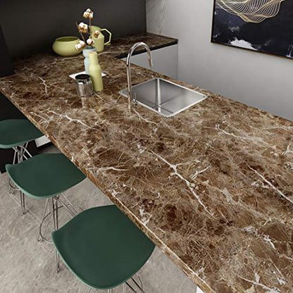 Livelynine Peel and Stick Countertops 15.8x197 Marble Wallpaper for Bathroom Self Adhesive Counter top Covers Renter Friendly Countertop Contact Paper Waterproof Kitchen Vinyl Wrap Desk Cover Table - color: Coffee Marble, size: 15.8" x 197"
