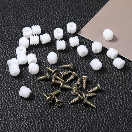 50 Pcs Plastic Dowel Inserts and Mounting Screws for Hinges Plastic Dowels Pre-Inserted Nuts Furniture Fittings for Cabinet Door Connections
