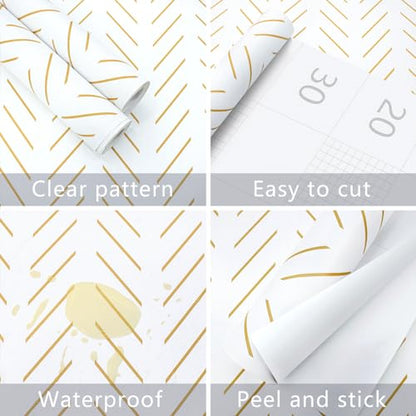 Erfoni Yellow White Peel and Stick Wallpaper Modern Herringbone Wallpaper - color: Yellow, size: 17.7" x 196.8"