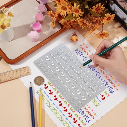 UNICRAFTALE Metal Stencil for Craft Wood Burning Long Border Stencil Stainless Steel Reusable Template for Journaling Engraving Drawing Scrapbooking Painting on Wood Paper Fabric - style: Long Border