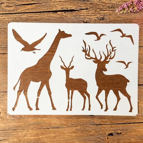 TIAMECH A4 Reusable Giraffe Deer Stencil for Painting - style: Giraffe Deer