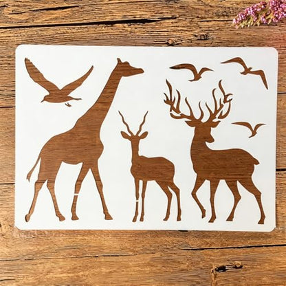 TIAMECH A4 Reusable Giraffe Deer Stencil for Painting - style: Giraffe Deer
