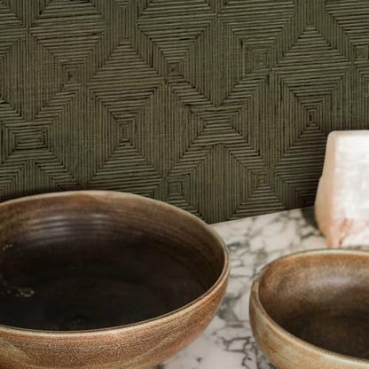 Tempaper x Jeremiah Brent Olive Textured Hoffmann Faux Sisal Removable Peel and Stick Wallpaper, 20.5 in X 16.5 ft, Made in The USA - color: Olive