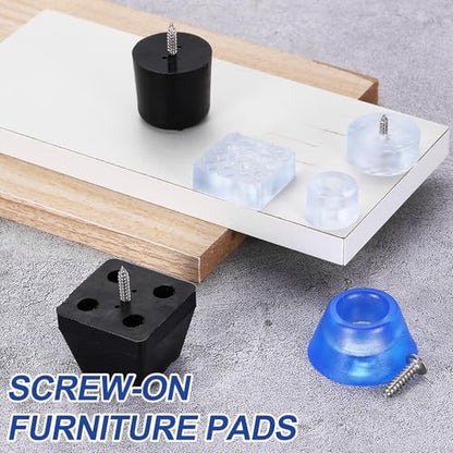 uxcell 8pcs Screw-On Furniture Pads,Large Square PVC,1.18" Wx0.43 H,Clear - color: Clear