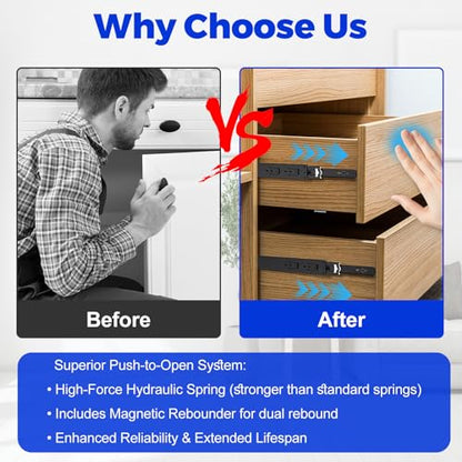 Push to Open Drawer Slides,Soft Close Drawer Slides Rebound Device 1Set20in - color: Black 1set, size: 20INCH