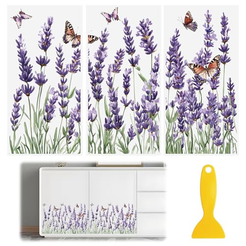 Rub On Transfers for Crafts, 3pcs Vintage Purple Flowers Transfers UV DTF Stickers Waterproof Decals Furniture for for Wood Door Window DIY Home Decor - color: Purple Lavender