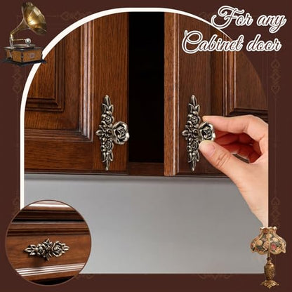 10 Pcs Antique Brass Cabinet Knobs Vintage Retro Drawer Knobs with Backplate Flower Shape Metal Dresser Pull Handles for Kitchen Cupboard Wardrobe Cabinet(Rose Cluster) - style: Rose Cluster