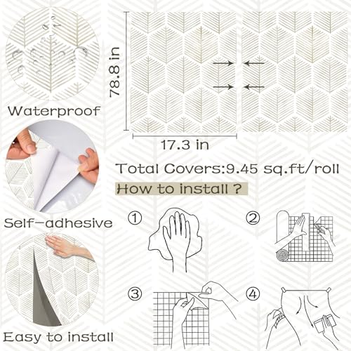 OSECAGE Geometric Peel and Stick Wallpaper Boho Contact Paper 17.3''×78.8'' - color: Beige, size: 17.3" x 78.8"
