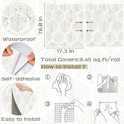 OSECAGE Geometric Peel and Stick Wallpaper Boho Contact Paper 17.3''×78.8'' - color: Beige, size: 17.3" x 78.8"