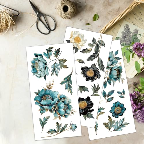 OLYCRAFT 3pcs/Set Rub on Transfers for Furniture and Crafts 6x12 inch Gilded Flowers Decor Transfer Stickers Peony Rub on Decals for Wood Furniture Scrapbooking Home Decorations