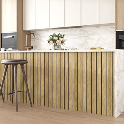 Self Adhesive Brown Wood Panel 3mm Thick Wood Slat Acoustic Panel - color: Brown, size: 15.7" x 78"