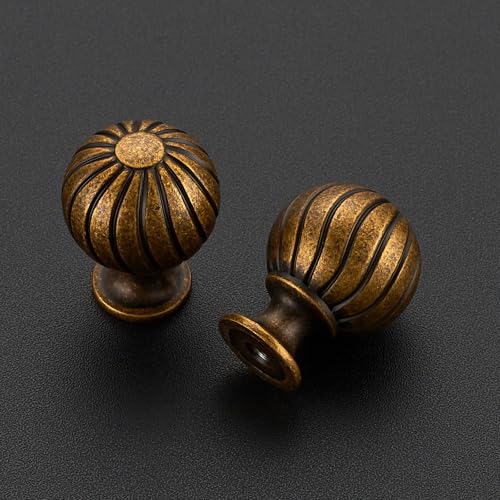 12 Pack Antique Brass Cabinet Knobs, 1 Inch Round Dresser Drawer Knobs - color: Antique Brass