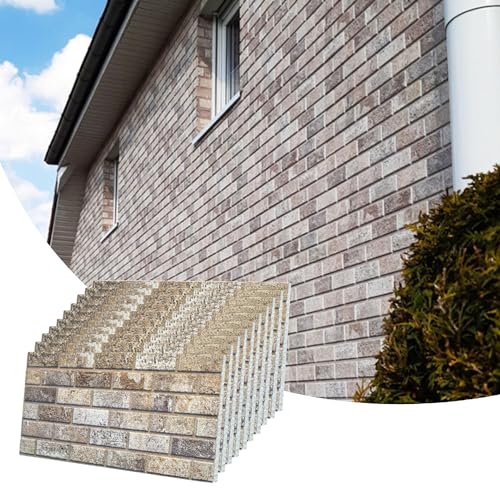 Dundee Deco 3D Wall Panels Faux Brick - Cladding, Red Brown Grey Stone Look Wall Paneling, Styrofoam Facing for Living Room, Kitchen, Bathroom, Balcony, Bedroom, Set of 10, Covers 53 sq ft - color: Red, Brown, Grey