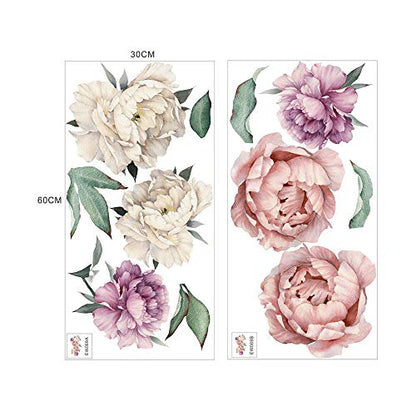 Kiddale Peony Rose Flowers Wall Sticker,Vintage Pink