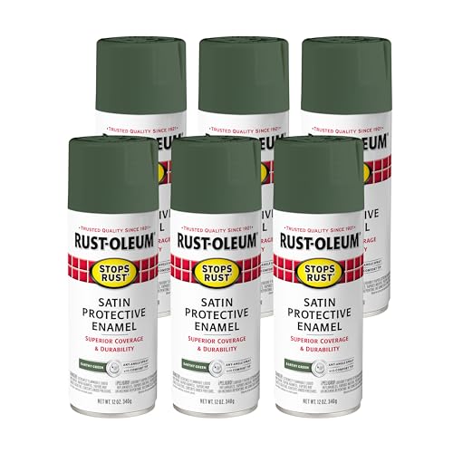 Rust-Oleum Stops Rust Spray Paint, Satin Earthy Green - color: Satin Earthy Green, size: 12 Ounce (Pack of 6)