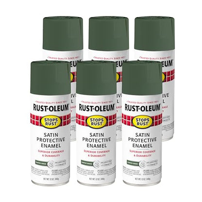 Rust-Oleum Stops Rust Spray Paint, Satin Earthy Green - color: Satin Earthy Green, size: 12 Ounce (Pack of 6)