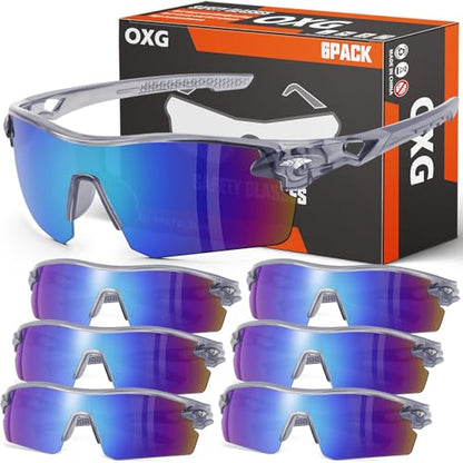 OXG 6 Pack Safety Glasses, Scratch Resistant Wraparound Lenses ANSI Z87.1 Protective Eyewear for Unisex - color: Multicolor