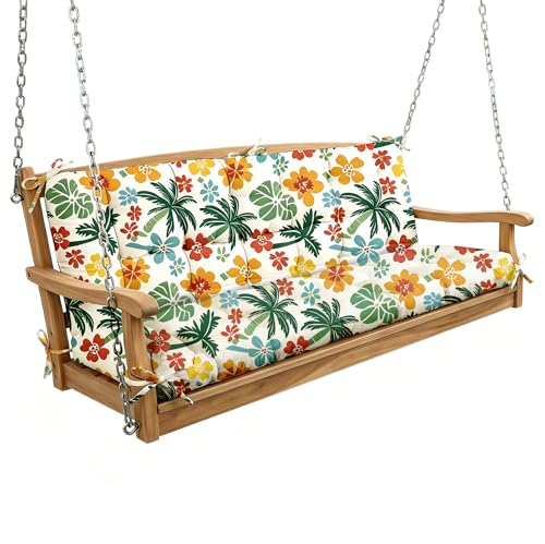 Oxford Fabric Swing Cushions with Backrest & Tie Straps for Patio Bench - color: Tropical Red