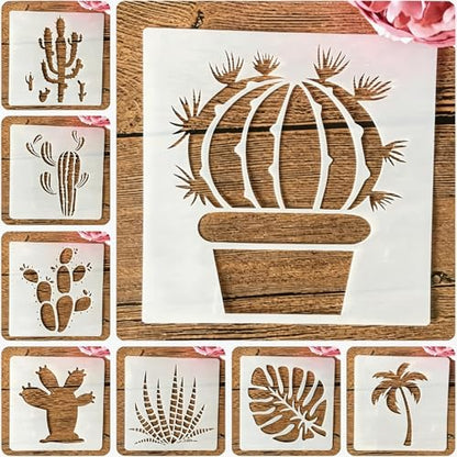 TIAMECH 8 Pcs Reusable Succulent Plants Cactus Stencils for Painting - style: 8Pcs Cactus