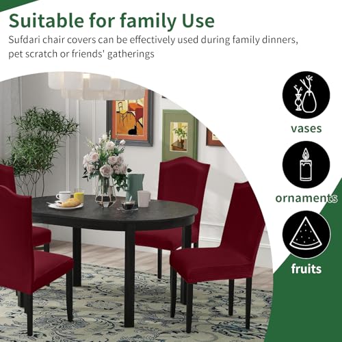 Sufdari Dining Room Chair Covers - Set of 4, Burgundy Non-Slip Spandex Stretch Dining Chair Slipcovers for Dining Room & Hotel (Extra Large) - color: .Burgundy, size: XL-4 PC