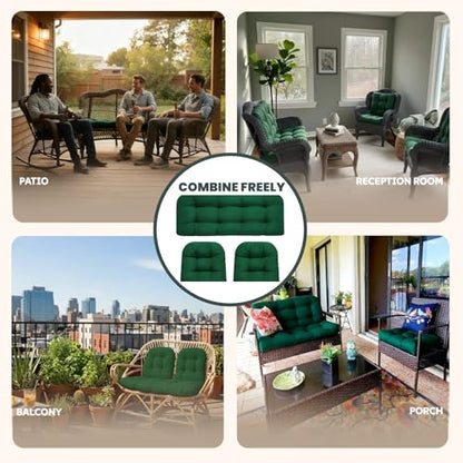 Wicker Chair Cushions 3 Piece Set, Waterproof Outdoor Cushion for Patio Furniture, Loveseat and U-Shaped Wicker Furniture Cushions, Green - color: Green