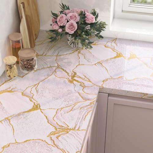LaCheery 157"x24" Pink Marble Countertop Peel and Stick Wallpaper Kitchen Counter Contact Paper Marble Vinyl Wrap for Countertops Waterproof Renter Friendly Removable Bathroom Countertop Covering Roll - size: 24" x 157"