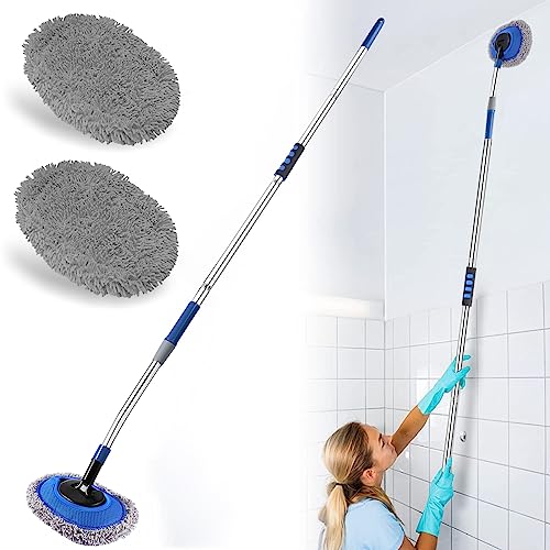 Wall Cleaner, Max 66'' Wall Mop with Long Handle, Ceiling Dust Mop with 15° Labor-Saving Elbow Extension Pole, Baseboard Duster Washer Scrubber, High Reach Window Cleaning Brush, Roof Cleaning Tool-GY - color: Gray