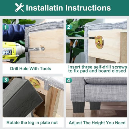 4pcs Plastic Square Legs 8" with Plate Nuts, M8-1.25 Thread - size: 8 Inch, M8-1.25 Metric Bolts