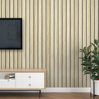 Light Oak Wood Slat Wall Panel Peel and Stick 3D Foam Wood Slat Wallpaper Removable Self Adhesive Wooden Contact Paper for Cabinets Bedroom Accent Wall Living Room Interior Decor 16.8"x118" - size: 16.8" x 118"