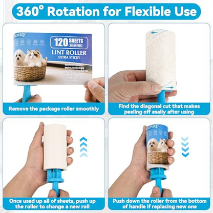 Lint Roller for Pet Hair, 1200 Sheets, 2 Handles, Extra Sticky - size: 2 Handles + 8 Refills + 1200 Sheets