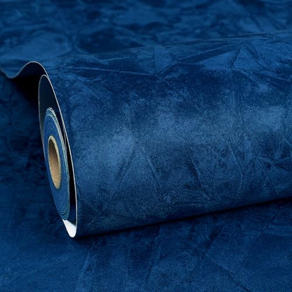 ReWallpaper 24inx16.5ft Blue Velvet Wallpaper Peel and Stick Removable Luxury Textured Wall Covering for Bedroom Living Room Accent Wall Self Adhesive Soft Touch Navy Velvet Contact Paper Drawer Liner - color: Blue Velvet, size: 24in x 16.5ft