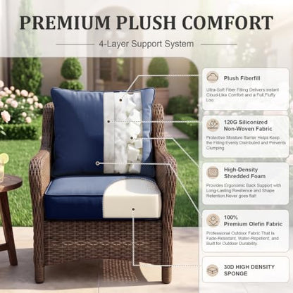 ZCUBED Luxury 6.2" Thick Outdoor Chair Cushions 2 Set - 22 x24 Inch 30D Sponge Filling Fade-Resistant Chair Cushion, Water Resistant & Removable Cover Patio Furniture Replacement Cushion,Blue - color: Blue, size: 22"x24" Extra Thick