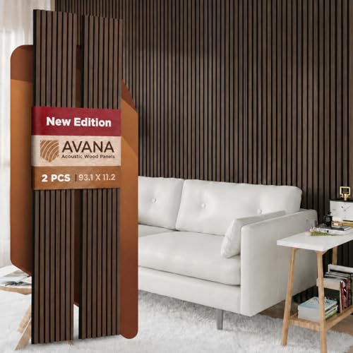 Avana Acoustic Wood Wall Panels –93.2x11.25 Inch Panels – Fits 94x12 Layout – Dark Walnut Acoustic Panels 2 PCs – Wall Panels For Interior Wall Decor for Homes, Offices – Pleasing Wood Panels For Wall - color: Dark Walnut, size: 94X11 (2 PCs)