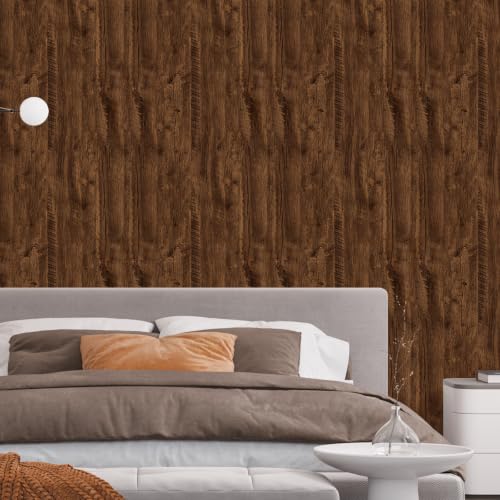 SOON AFTER Brown Wood Peel and Stick Wallpaper, Size 23.6"x472"/Roll - color: Brown JF001, size: 23.6" x 472"