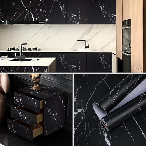 Marble Contact Paper Black Peel and Stick Wallpaper for Kitchen Countertop - color: Black/White, size: 17.7" x 78.7"