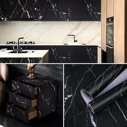 Marble Contact Paper Black Peel and Stick Wallpaper for Kitchen Countertop - color: Black/White, size: 17.7" x 78.7"