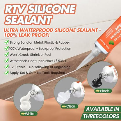 RTV Silicone Sealant Adhesive, 100% Waterproof Silicone Caulk, Strong Adhesion, Shrink & Crack Resistant, All-Purpose Caulk for Car, Kitchen, Bathroom, Window & Door Sealing – 3.4 Fl. Oz (Black) - color: Black