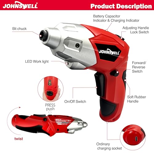 3.6V (RED) CORDLESS SCREWDRIVER 32+1pc USB Small Power Screwdriver Set.