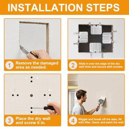 Drywall Repair Clips 12 Pack, Stainless Steel Drywall Fastener Clip Kit with 24 Screws, Wall Hole Repair Patch Fits 1/2 inch Panels for DIY Damaged Walls Repairing, Home Improvement