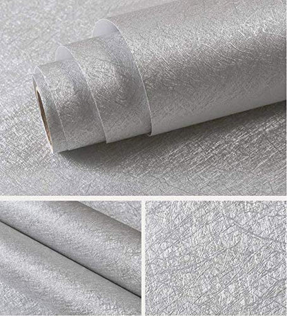 MelunMer Grey Silk Wallpaper Peel and Stick Removable Textured 15.7"x393" - color: Gray, size: 15.7" x 393"