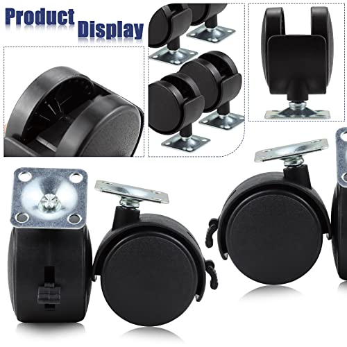 4 Pack 2 Inch Plastic Furniture Casters, Nylon Swivel Plate Casters with Brakes for Furniture, Table, Cabinet, Shelf