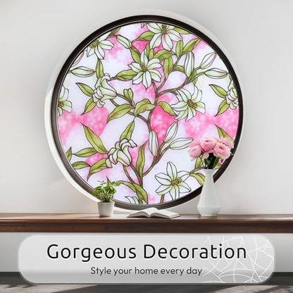 rabbitgoo Stained Glass Window Privacy Film, Pink Lily, 17.5" X 78.7" - color: Pink Lily, size: 17.5" x 78.7"