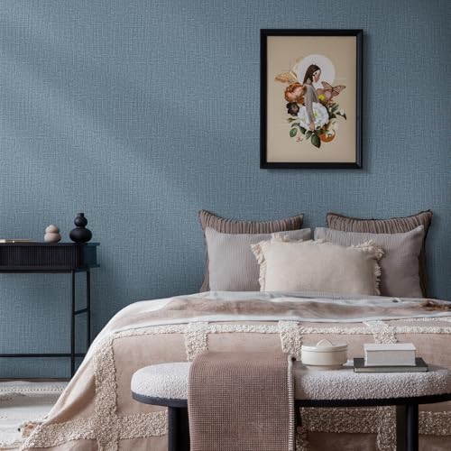 WADILE Grasscloth Peel and Stick Wallpaper 15.7in x 78.7in Navy Blue - color: Navy Blue, size: 15.7" x 78.7"